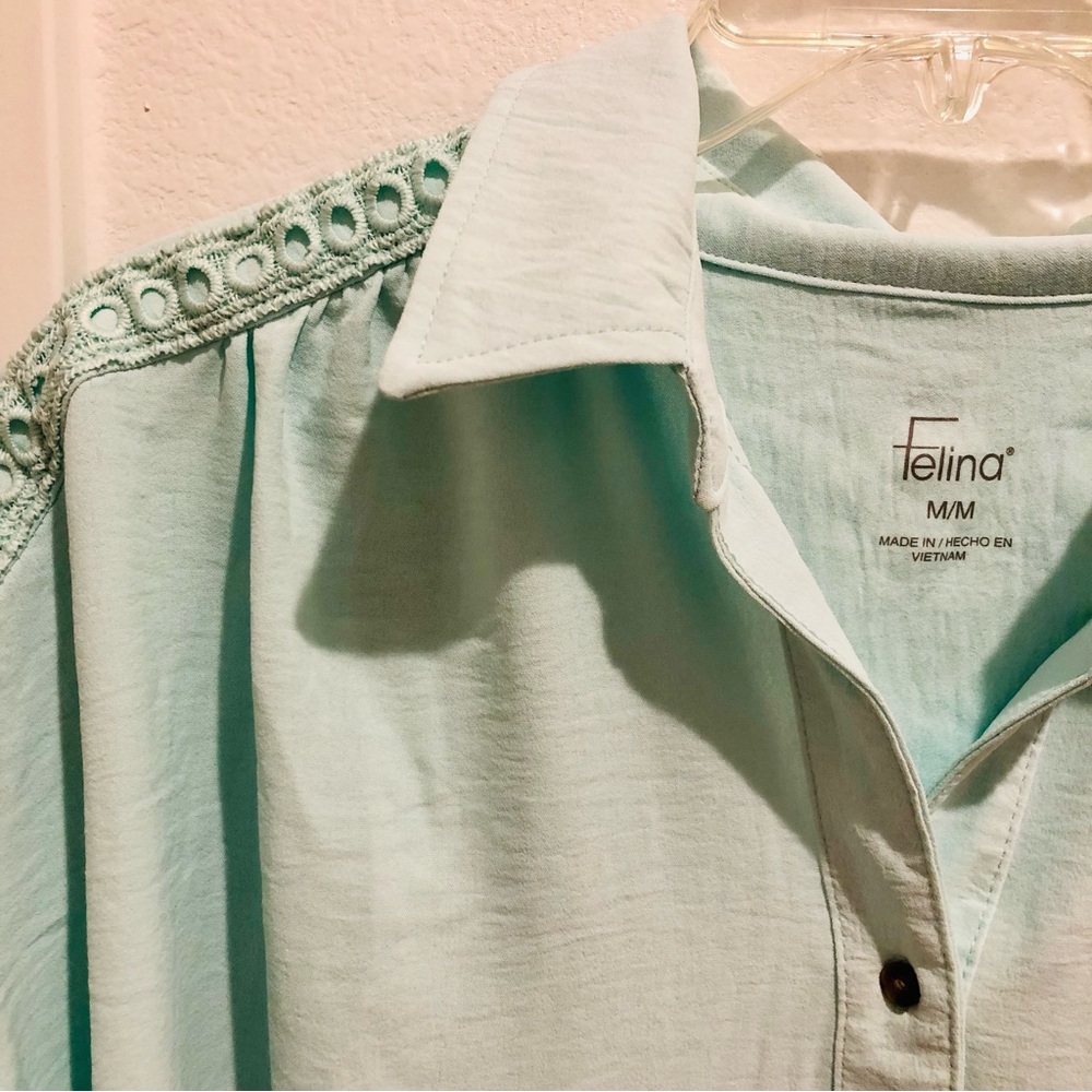 Felina ladie's Button Down Short Sleeve Casual  Blouse M - Picture 5 of 7